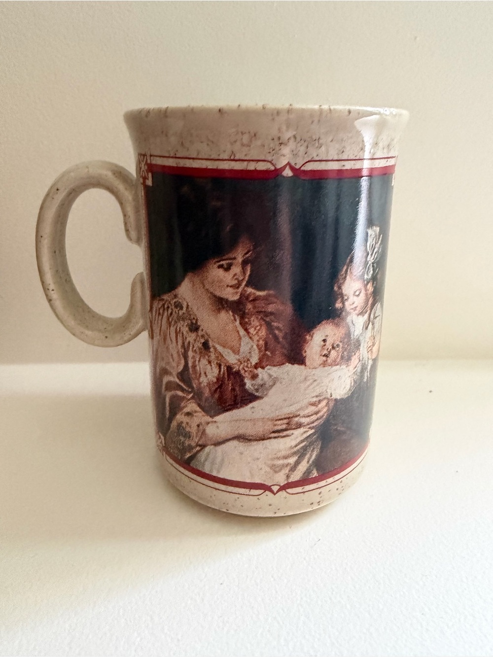 Beige Ceramic Watkins Mug Set with Retro Illustration Panels - Set of 4 - Picture 9 of 9